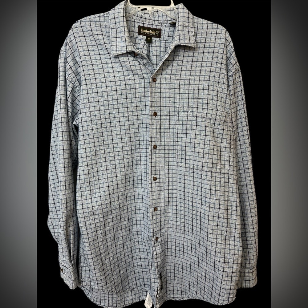 Timberland Weathergear Shirt Mens Med Blue Long Sleeve Button‎ Down Vintage EUC
